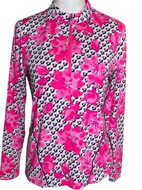 Tail White. Pink Floral Half-Zip Performance Top Size M